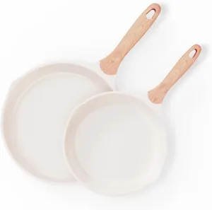 JEETEE Nonstick Frying Pans Set, Skillets Set 2 Pcs, 8" 10" Granite Non-Stick Frying pan, Nonstick Omelette Skillet with Soft Touch Handle, Beige