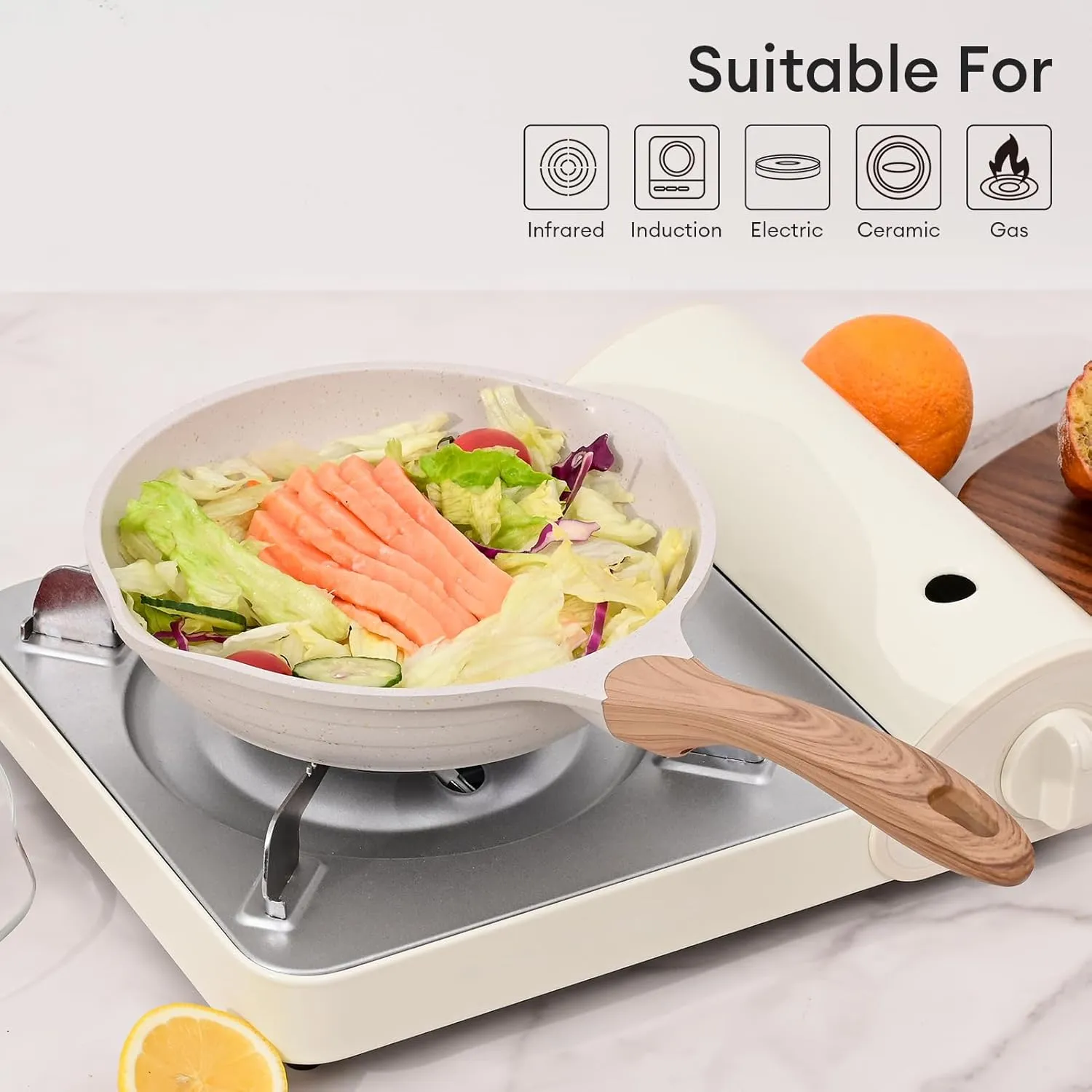 JEETEE Nonstick Frying Pans Set, Skillets Set 2 Pcs, 8" 10" Granite Non-Stick Frying pan, Nonstick Omelette Skillet with Soft Touch Handle, Beige