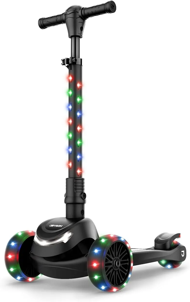 Jetson 3-Wheel Light-Up Kick Scooter, Lights on Stem & Wheels, Height Adjustable Handlebar, Rear Brake, Foldable, Ages 3 