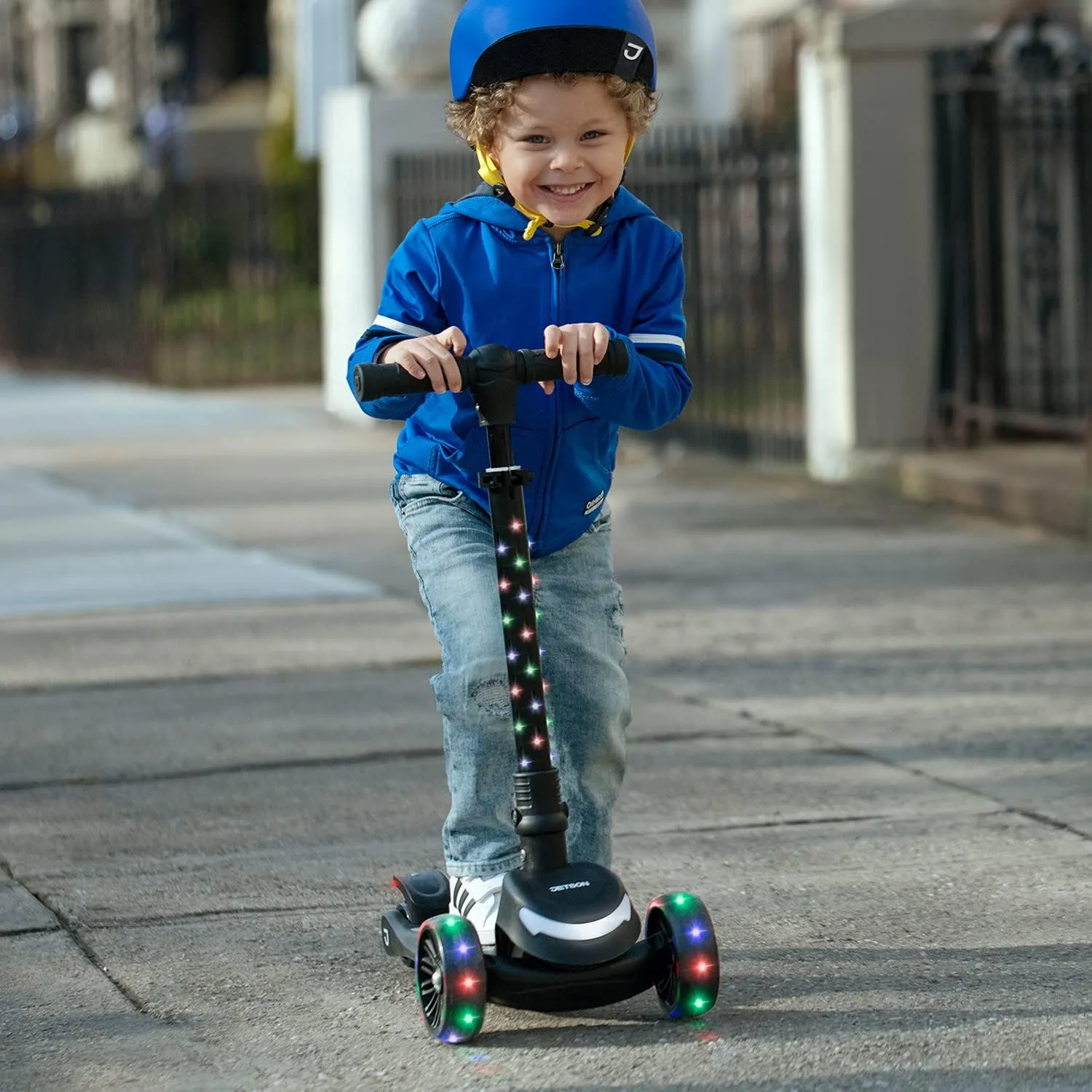 Jetson 3-Wheel Light-Up Kick Scooter, Lights on Stem & Wheels, Height Adjustable Handlebar, Rear Brake, Foldable, Ages 3 
