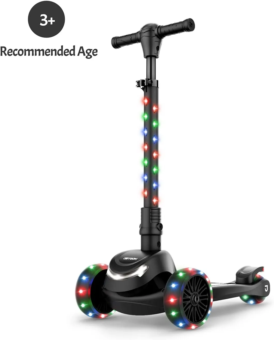 Jetson 3-Wheel Light-Up Kick Scooter, Lights on Stem & Wheels, Height Adjustable Handlebar, Rear Brake, Foldable, Ages 3 