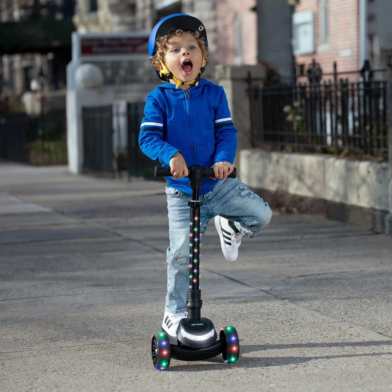 Jetson 3-Wheel Light-Up Kick Scooter, Lights on Stem & Wheels, Height Adjustable Handlebar, Rear Brake, Foldable, Ages 3 