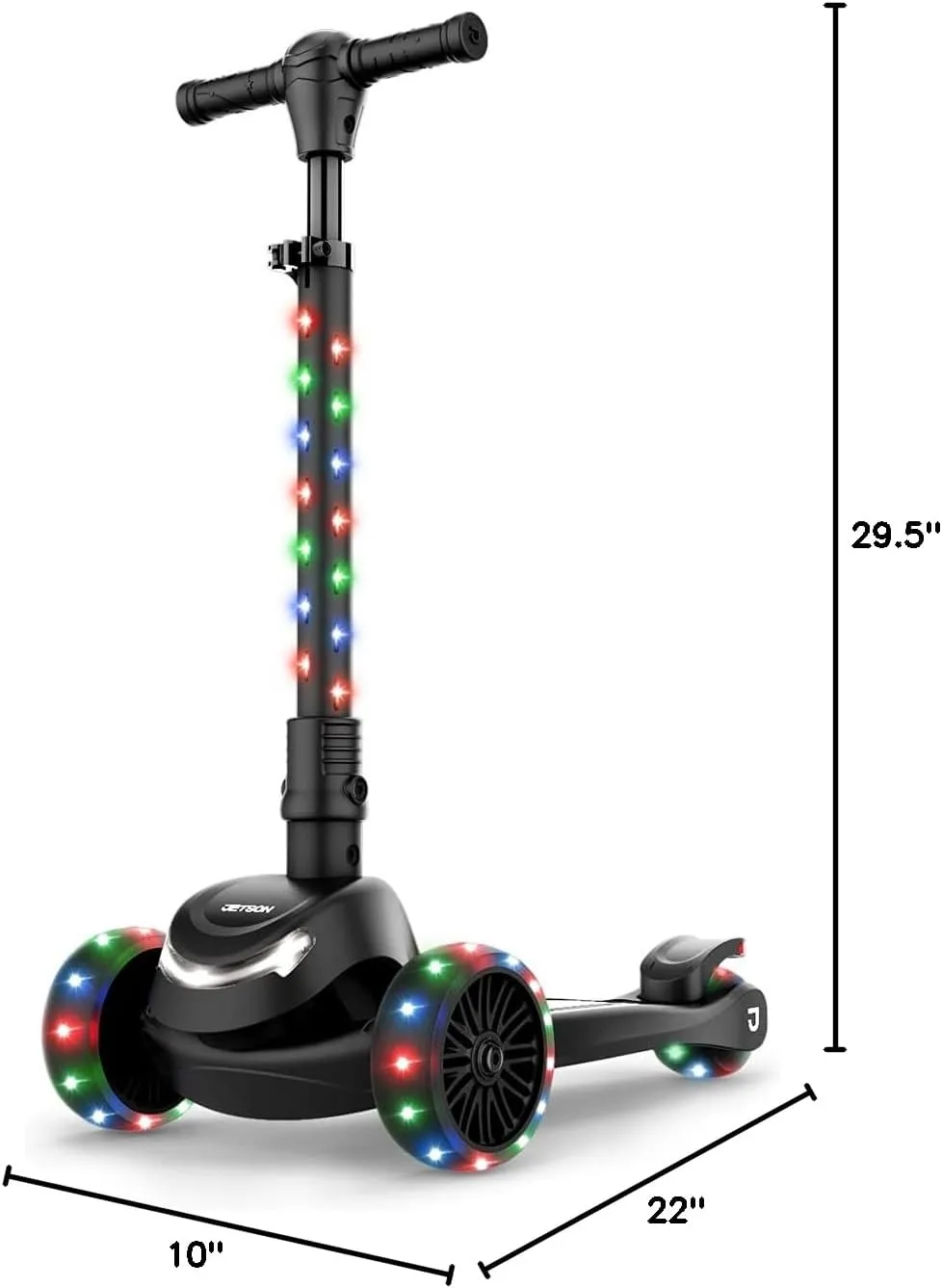 Jetson 3-Wheel Light-Up Kick Scooter, Lights on Stem & Wheels, Height Adjustable Handlebar, Rear Brake, Foldable, Ages 3 