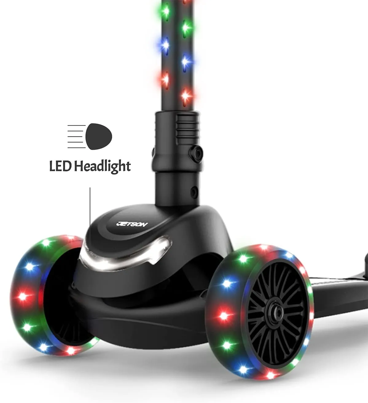 Jetson 3-Wheel Light-Up Kick Scooter, Lights on Stem & Wheels, Height Adjustable Handlebar, Rear Brake, Foldable, Ages 3 