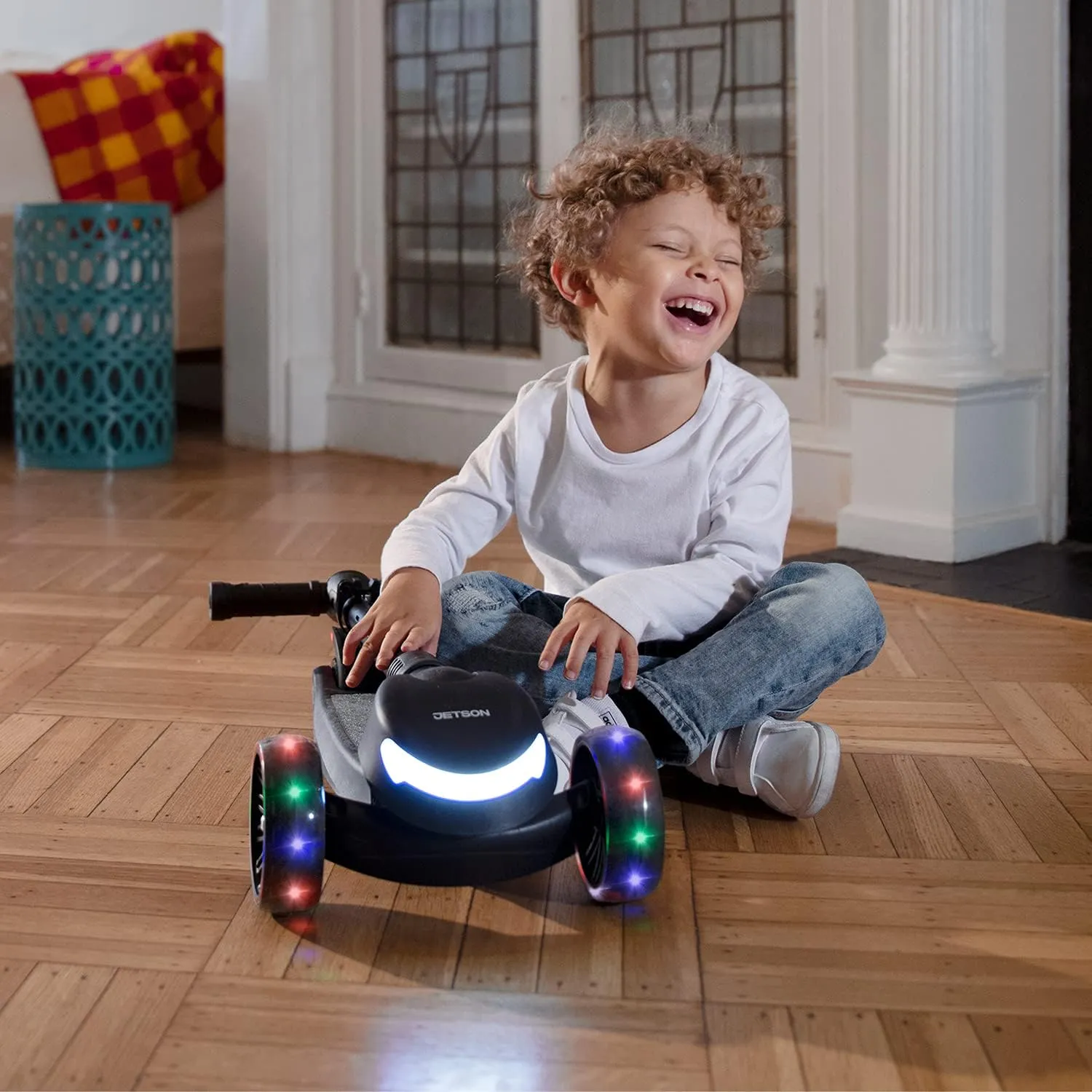 Jetson 3-Wheel Light-Up Kick Scooter, Lights on Stem & Wheels, Height Adjustable Handlebar, Rear Brake, Foldable, Ages 3 