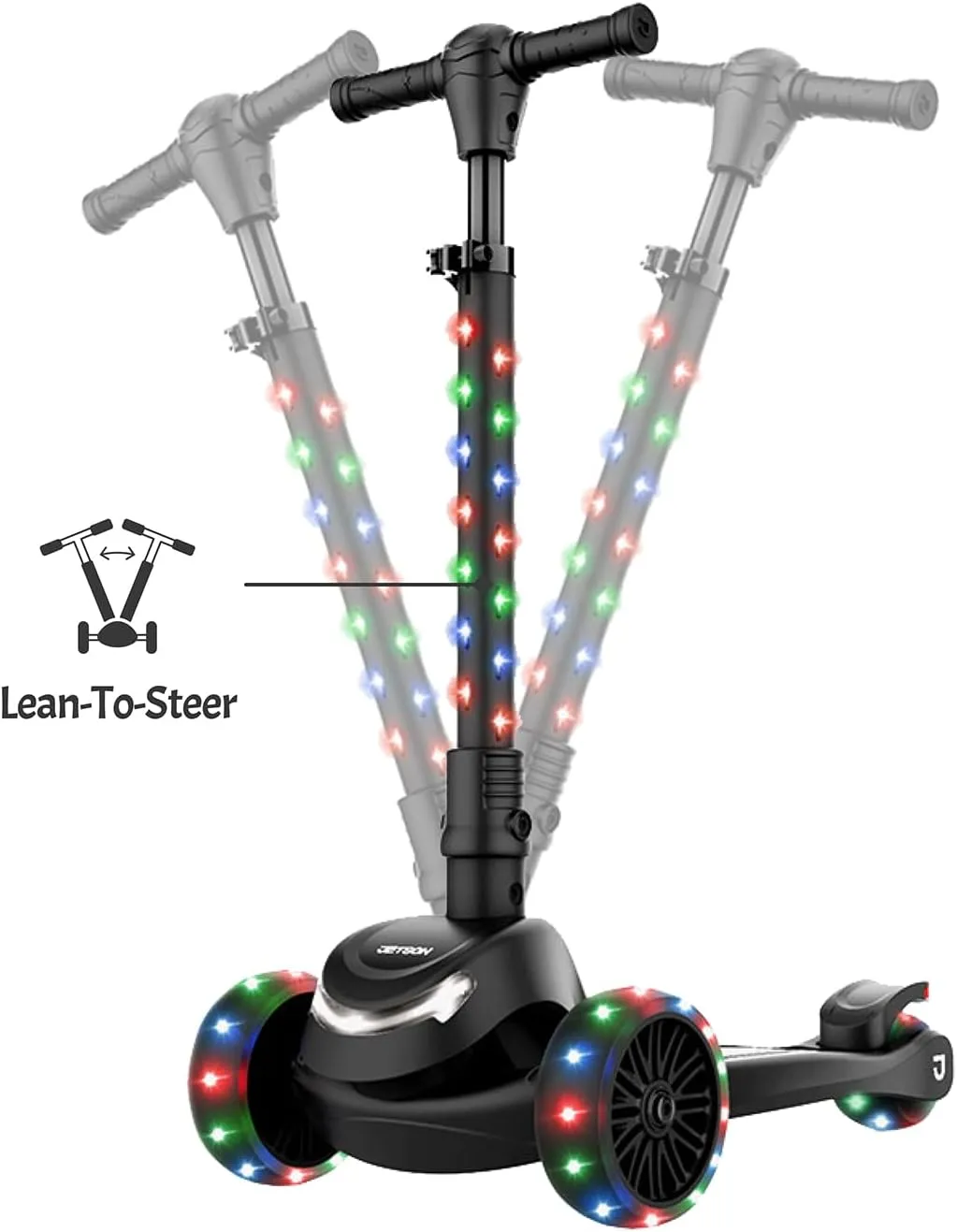 Jetson 3-Wheel Light-Up Kick Scooter, Lights on Stem & Wheels, Height Adjustable Handlebar, Rear Brake, Foldable, Ages 3 
