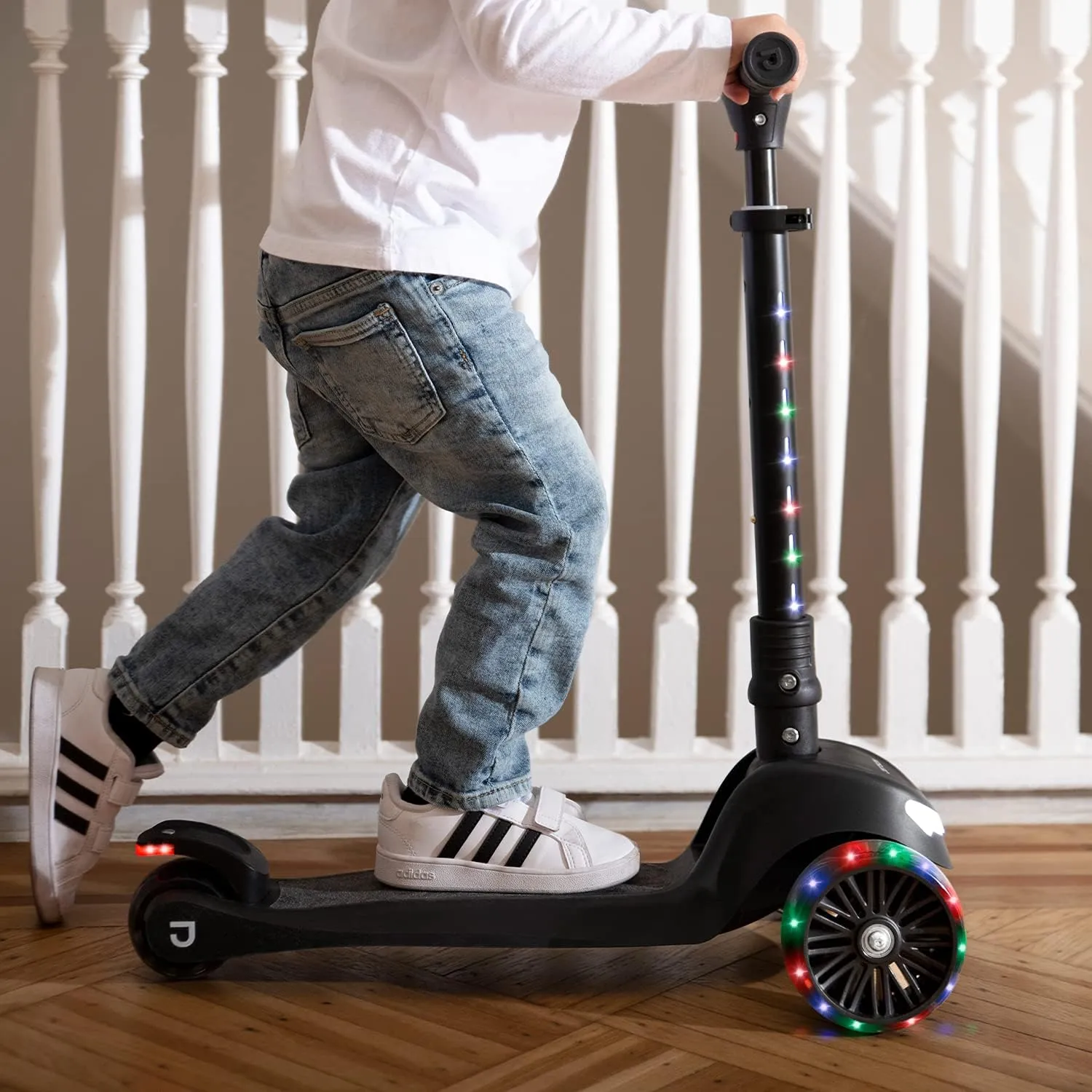 Jetson 3-Wheel Light-Up Kick Scooter, Lights on Stem & Wheels, Height Adjustable Handlebar, Rear Brake, Foldable, Ages 3 