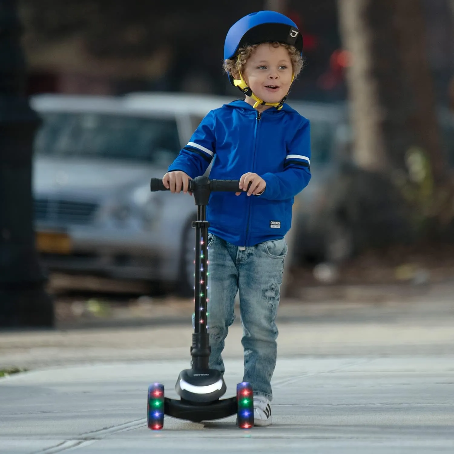 Jetson 3-Wheel Light-Up Kick Scooter, Lights on Stem & Wheels, Height Adjustable Handlebar, Rear Brake, Foldable, Ages 3 
