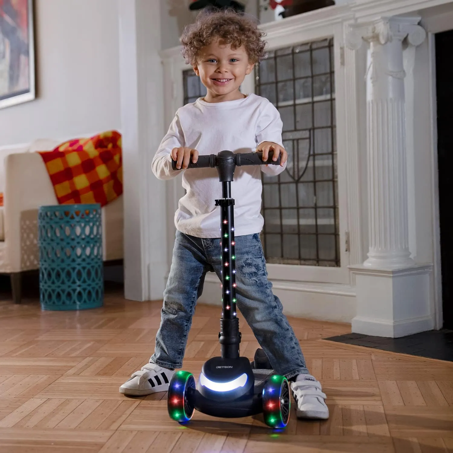 Jetson 3-Wheel Light-Up Kick Scooter, Lights on Stem & Wheels, Height Adjustable Handlebar, Rear Brake, Foldable, Ages 3 