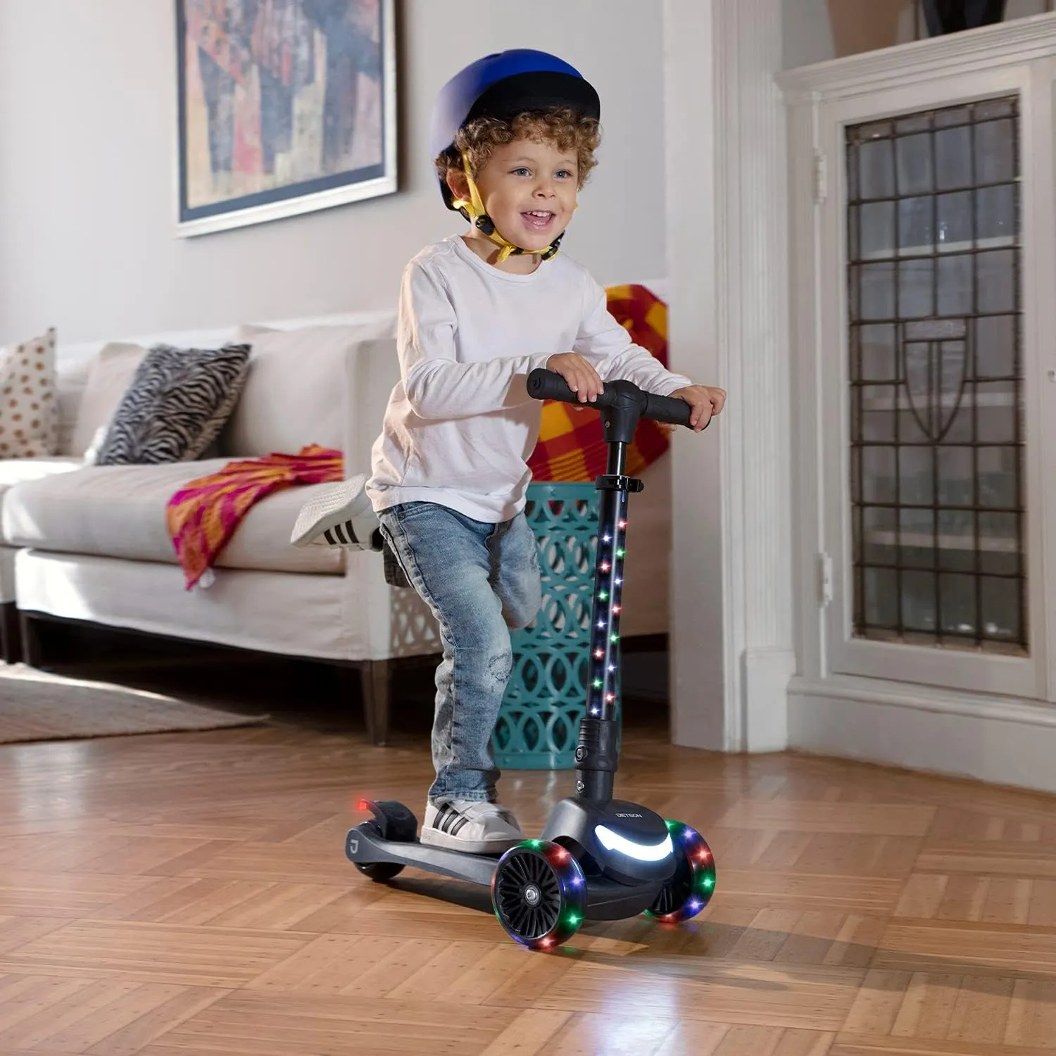Jetson 3-Wheel Light-Up Kick Scooter, Lights on Stem & Wheels, Height Adjustable Handlebar, Rear Brake, Foldable, Ages 3 