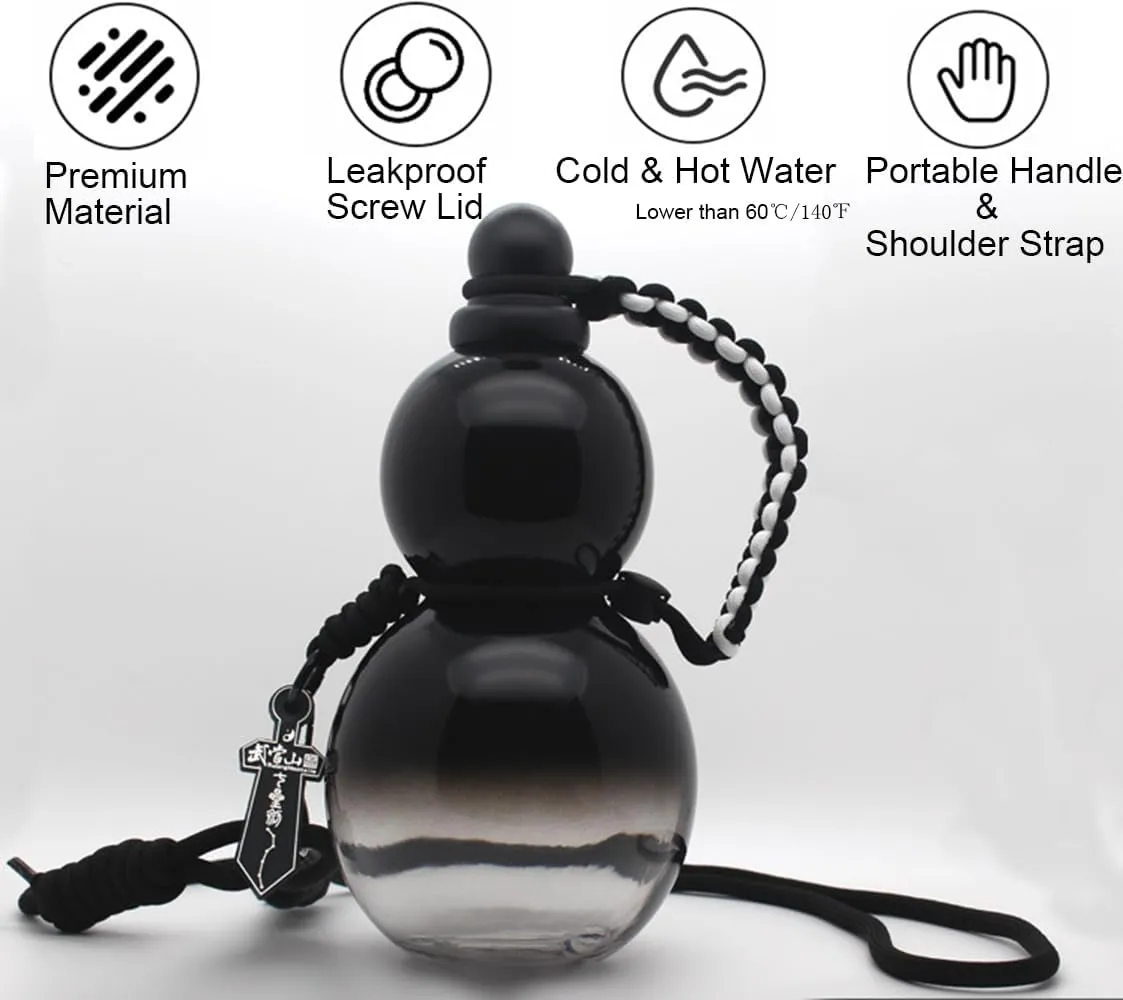 Jinberry 800ml/27oz Tritan Gourd Water Bottle with Shoulder Strap Set BPA-free Leakproof Portable Gourd Drinking Bottle Flask Sport Jug Drinkware for Gym Outdoor Climbing Tour or Camping