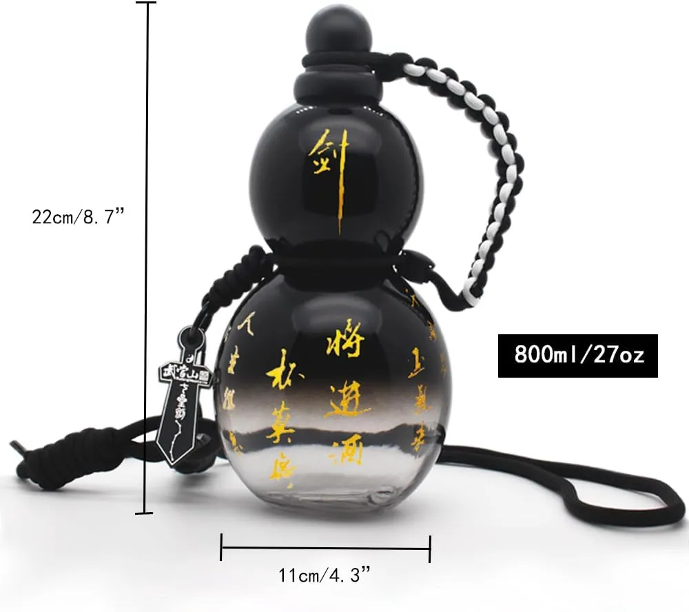 Jinberry 800ml/27oz Tritan Gourd Water Bottle with Shoulder Strap Set BPA-free Leakproof Portable Gourd Drinking Bottle Flask Sport Jug Drinkware for Gym Outdoor Climbing Tour or Camping