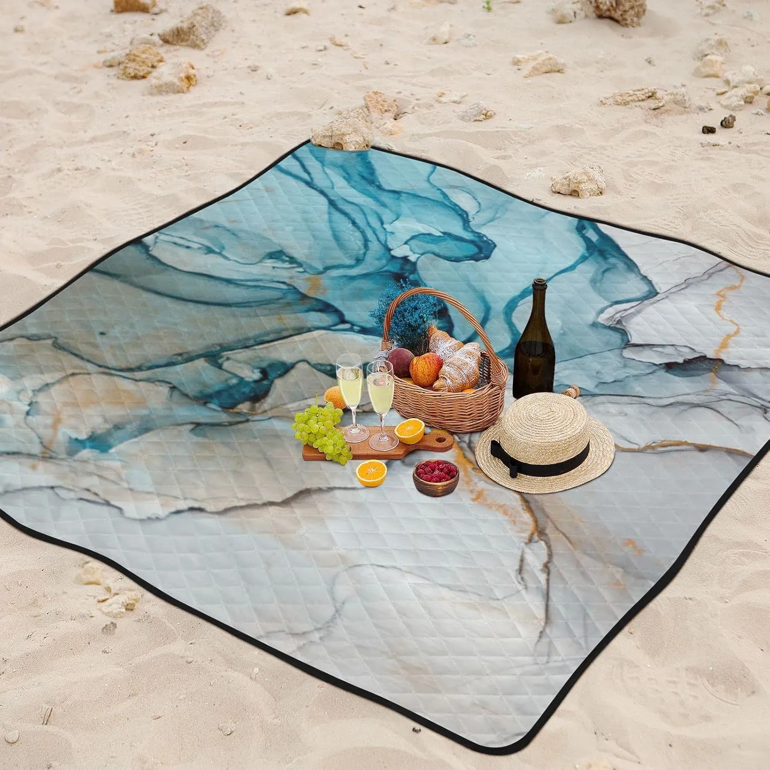JIPONI Picnic Blankets 78"x78" Extra Large Waterproof Outdoor Blanket Colorful Marble Foldable Portable Picnic Mat for Beach Camping