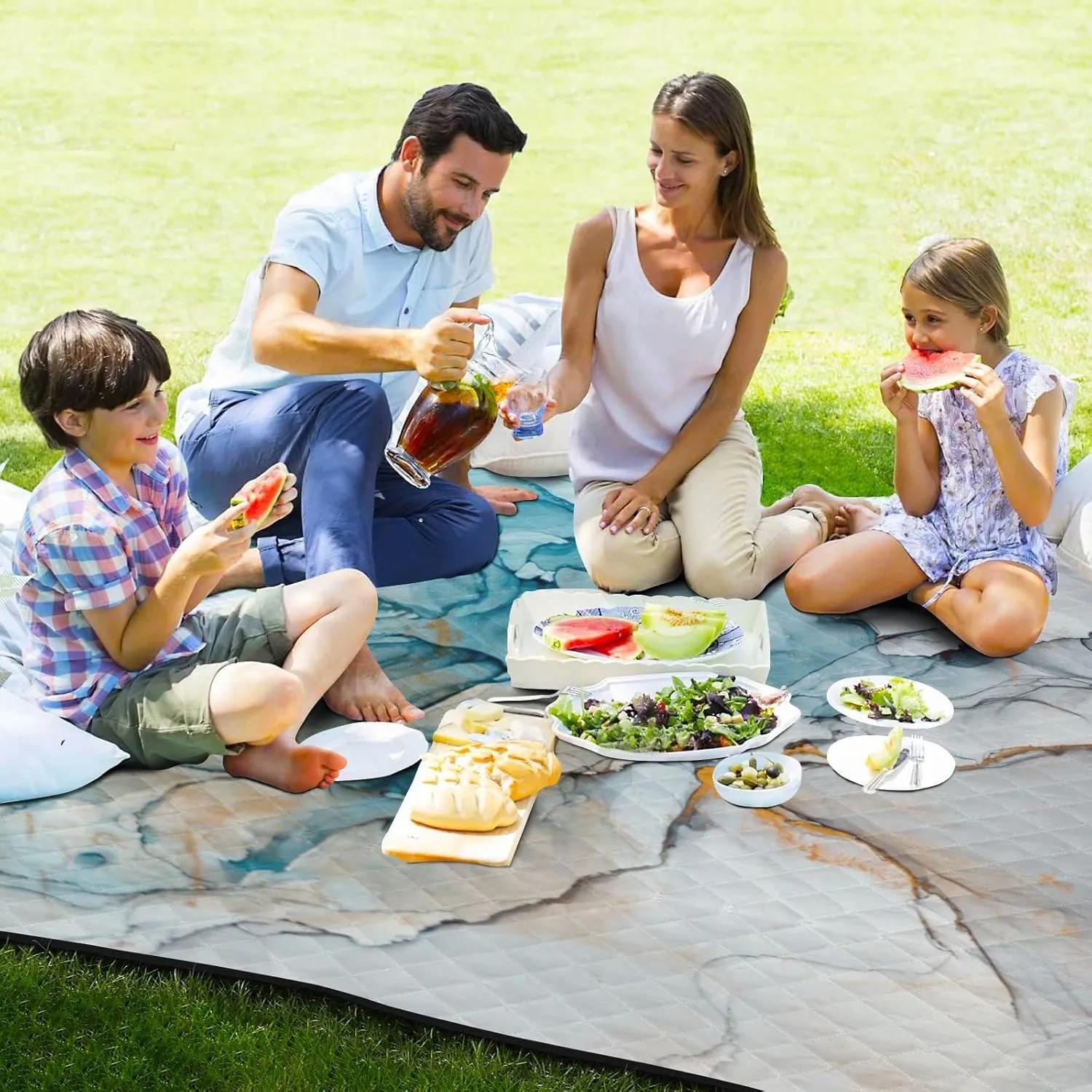 JIPONI Picnic Blankets 78"x78" Extra Large Waterproof Outdoor Blanket Colorful Marble Foldable Portable Picnic Mat for Beach Camping