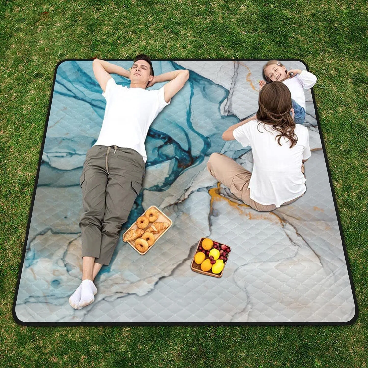 JIPONI Picnic Blankets 78"x78" Extra Large Waterproof Outdoor Blanket Colorful Marble Foldable Portable Picnic Mat for Beach Camping