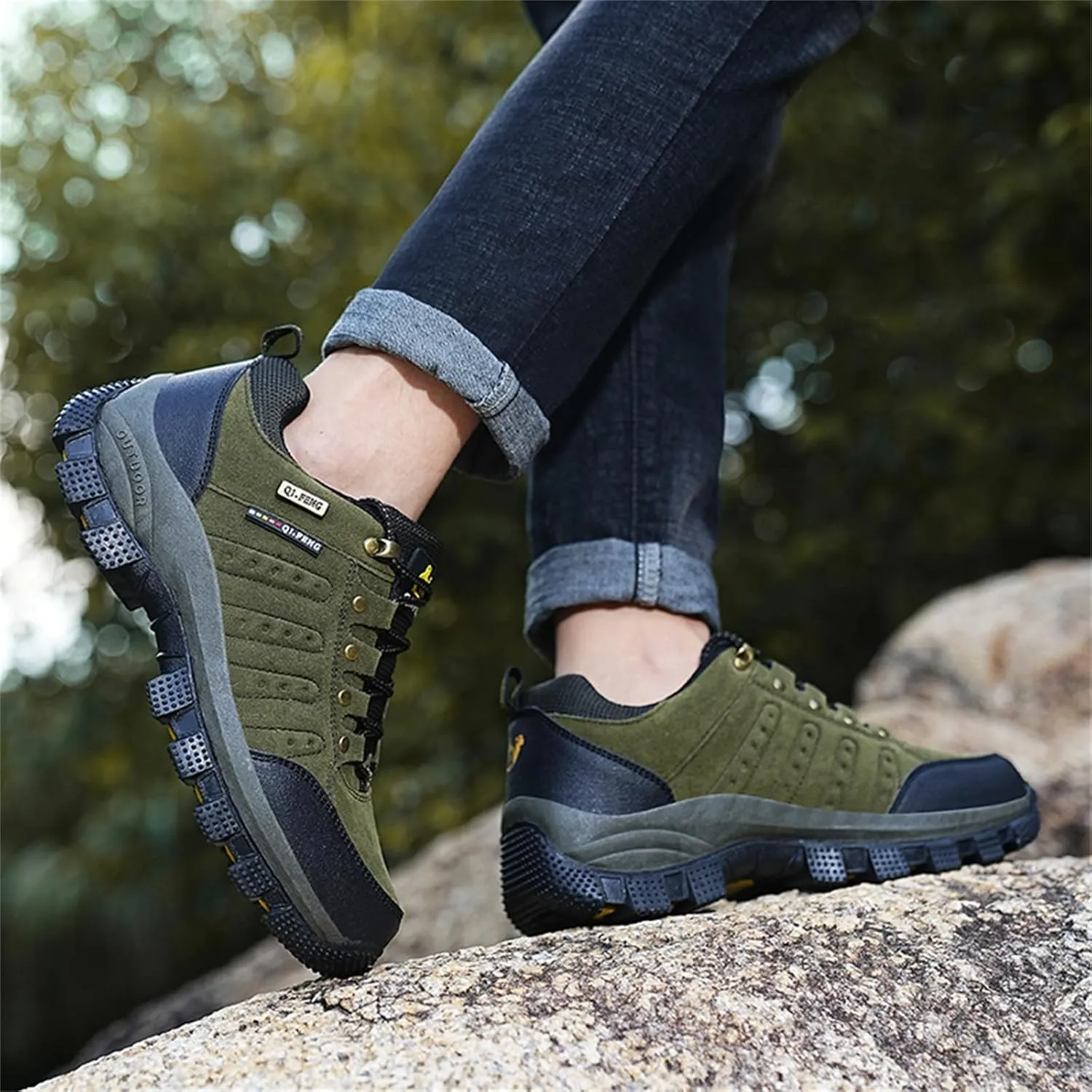 JiuQing Men's Walking Shoes Waterproof Hiking Boots Non-Slip Low Rise Trekking Outdoor Sports Shoes