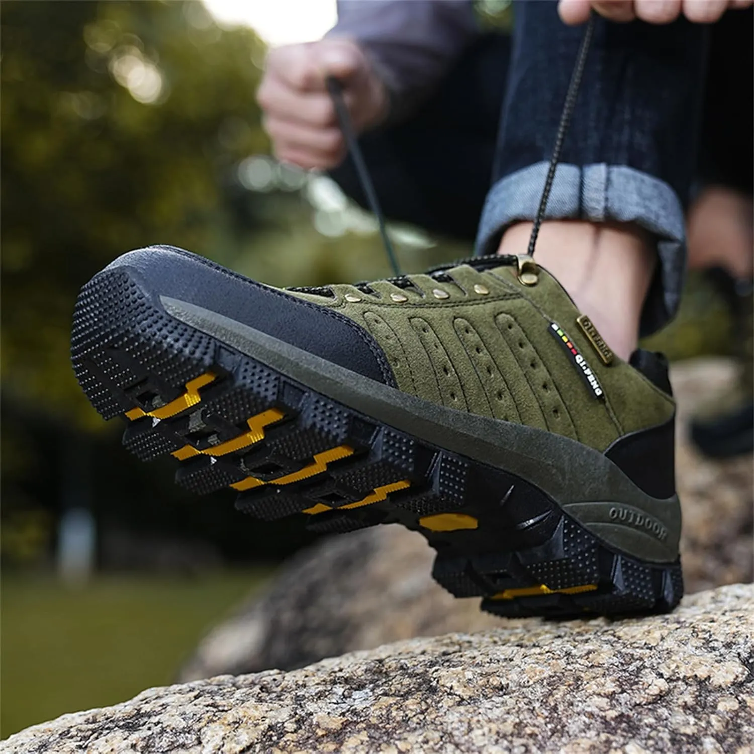 JiuQing Men's Walking Shoes Waterproof Hiking Boots Non-Slip Low Rise Trekking Outdoor Sports Shoes