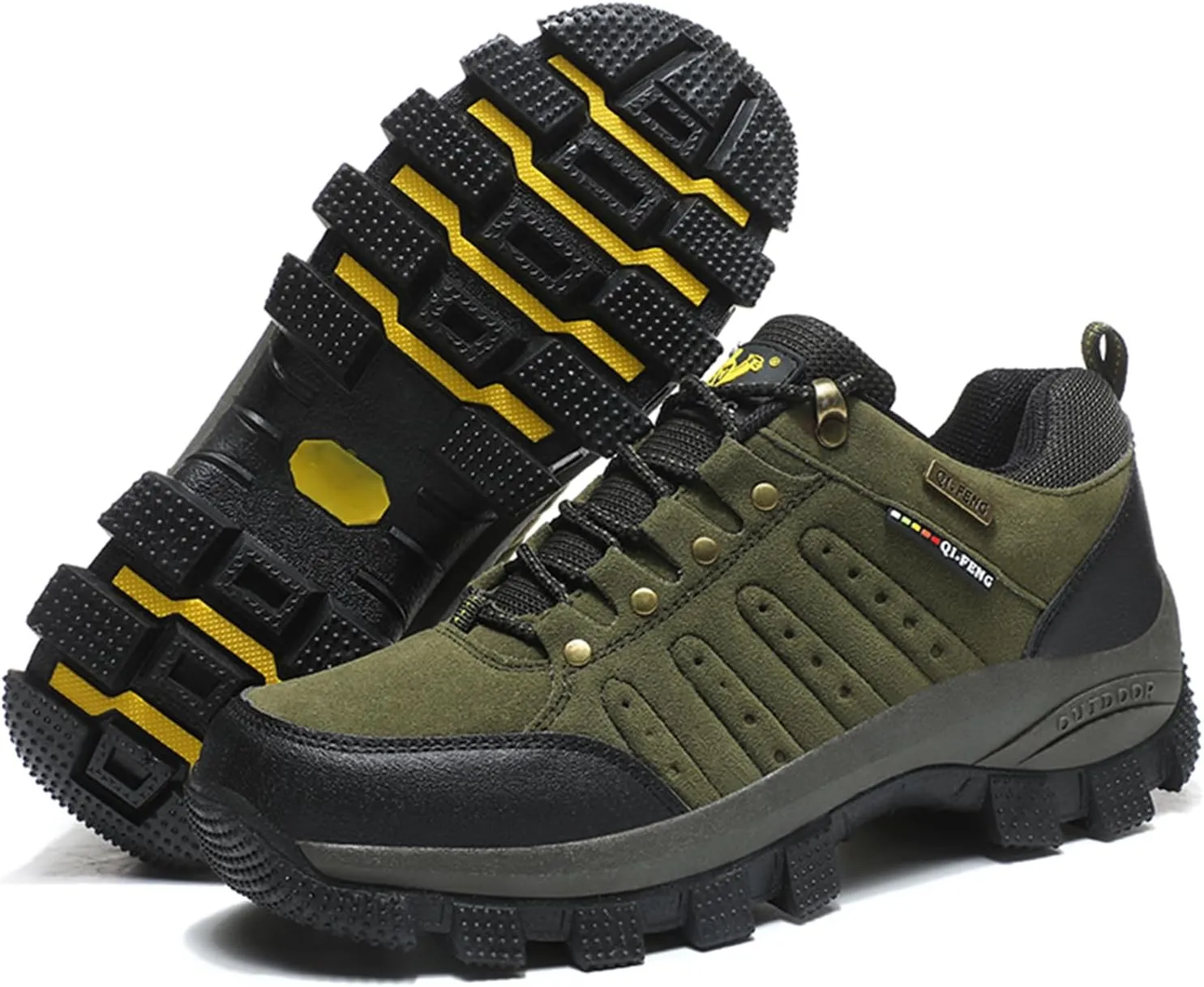 JiuQing Men's Walking Shoes Waterproof Hiking Boots Non-Slip Low Rise Trekking Outdoor Sports Shoes