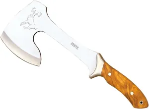 Joker Hunting Axe Cazador HO00, Olive Wood Handle, 8.27 inches Long Blade, with Leather Sheath, Stainless Steel Ferrule, Tool for Fishing, Hunting, Camping and Hiking