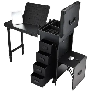 Joligrace Rolling Manicure Table with Pedicure Chair 4 Drawers Rolling Makeup Case Foldable Nail Desk Cosmetology Case on Wheels Brush Pouch Mirror Nail Kits Technician Workstation Artist Trolley