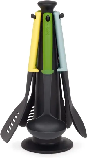Joseph Joseph Duo 5-Piece Utensil Set with Storage Stand Complete Set with Integrated Tool Rests for Hygiene, Heat-Resistant Nylon Heads, Perfect for Non-Stick Cookware