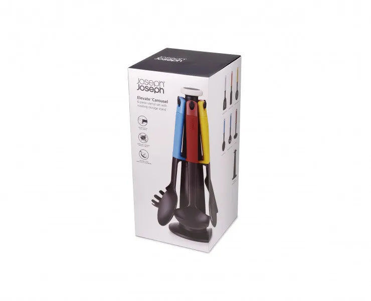 Joseph Joseph Elevate Carousel - 6 Piece (Set includes: solid spoon, slotted spoon, slotted turner, flexible turner, spaghetti claw, ladle. Utensils Stand)