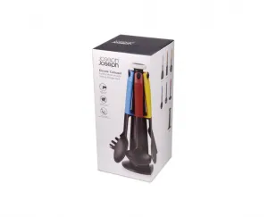 Joseph Joseph Elevate Carousel - 6 Piece (Set includes: solid spoon, slotted spoon, slotted turner, flexible turner, spaghetti claw, ladle. Utensils Stand)