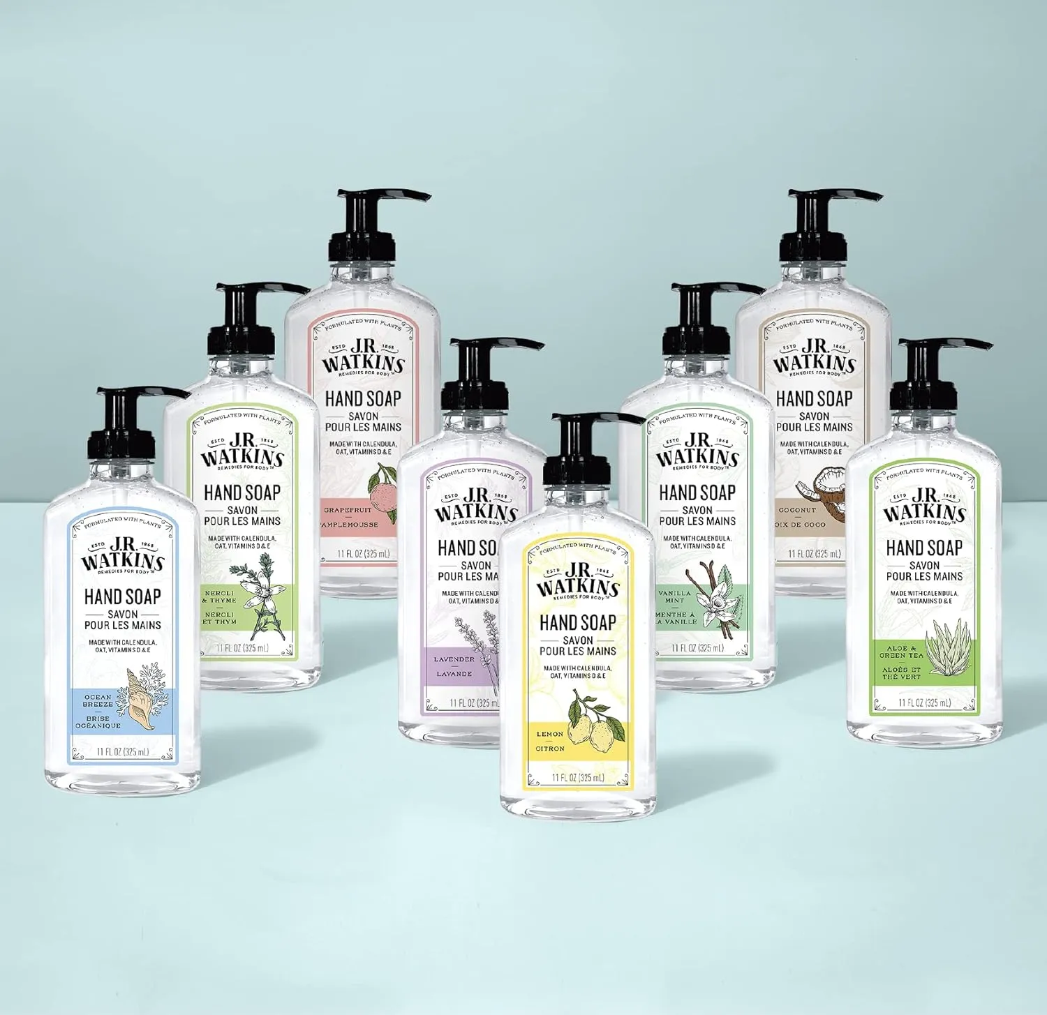 J.R. Watkins Gel Hand Soap Refill Pouch, Scented Liquid Hand Wash for Bathroom or Kitchen, USA Made and Cruelty Free, 34 fl oz, Ocean Breeze, 2 Pack