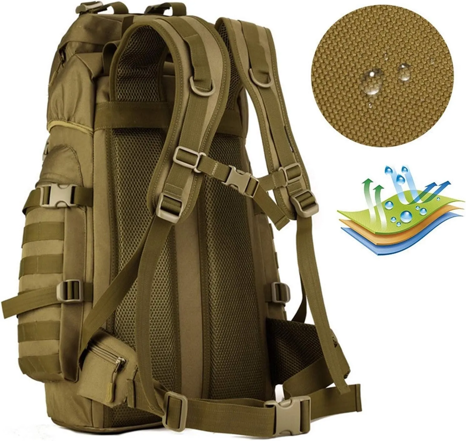 Jungle Leopard 60L Tactical Backpack Man with Tripod Holer Army Rucksack Sports Bag for Hiking Camping Hunting Trekking(S419-60-T)