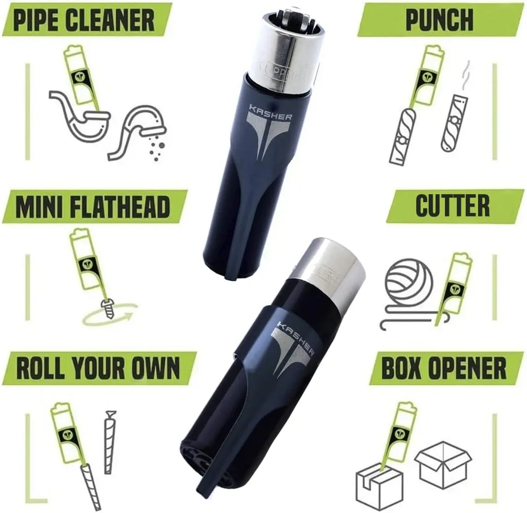 Kasher's Metallic Lighter with Multipurpose Tool - Refillable Metal Lighter & Case (ICY, Gold)