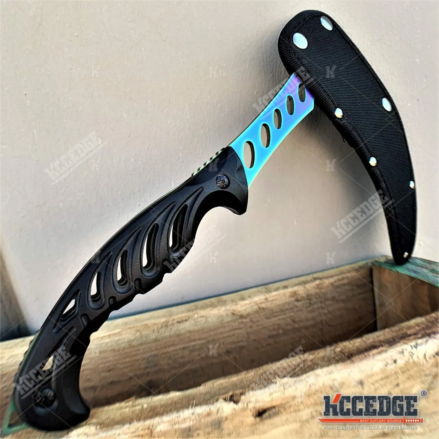 KCCEDGE BEST CUTLERY SOURCE Tactical Survival Knife - 12" Scythe Fixed Blade Full Tang Camping Accessory - Survival Kit and Tactical Gear 80015