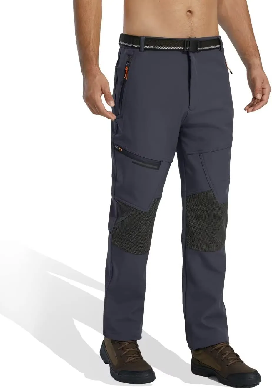 KEFITEVD Men's Snow Ski Pants Softshell Fleece Lined Snowboard Pants Winter Outdoor Windproof Insulated Hiking Cargo Pants