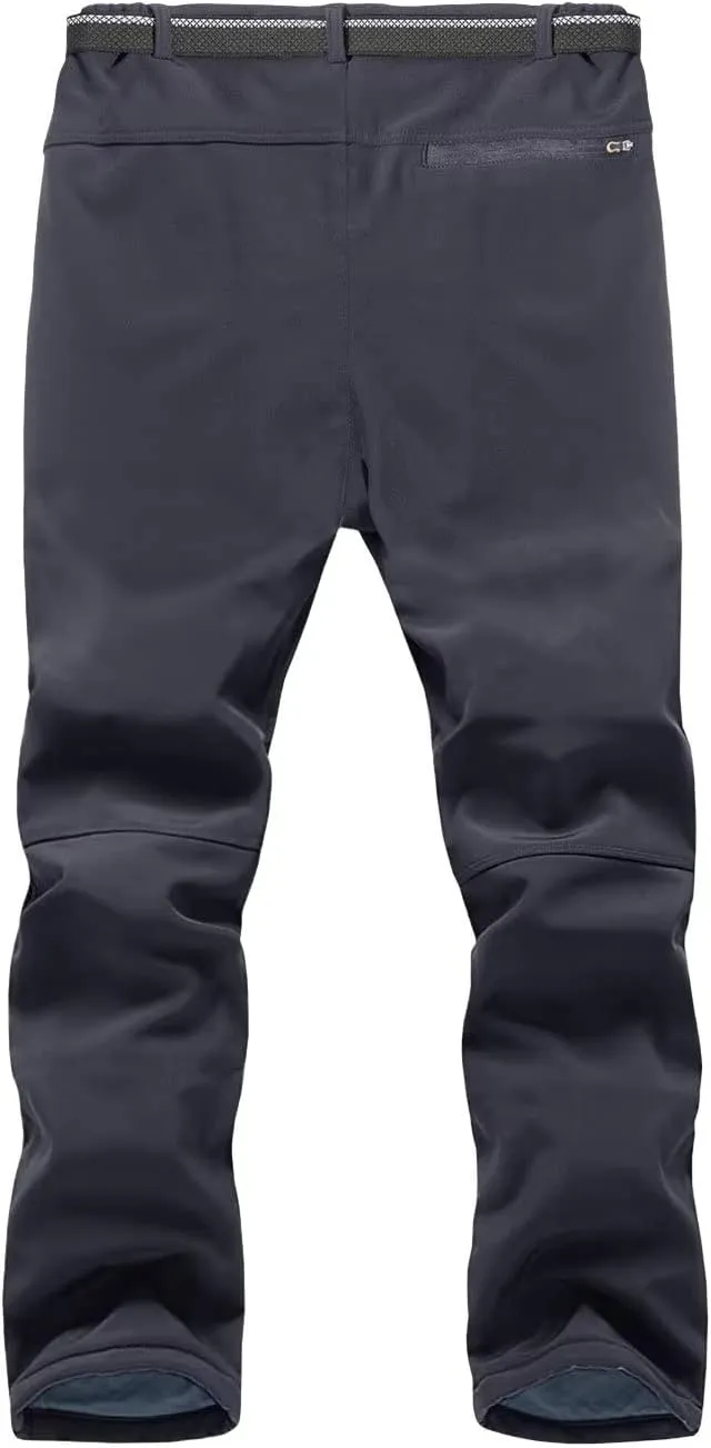 KEFITEVD Men's Snow Ski Pants Softshell Fleece Lined Snowboard Pants Winter Outdoor Windproof Insulated Hiking Cargo Pants
