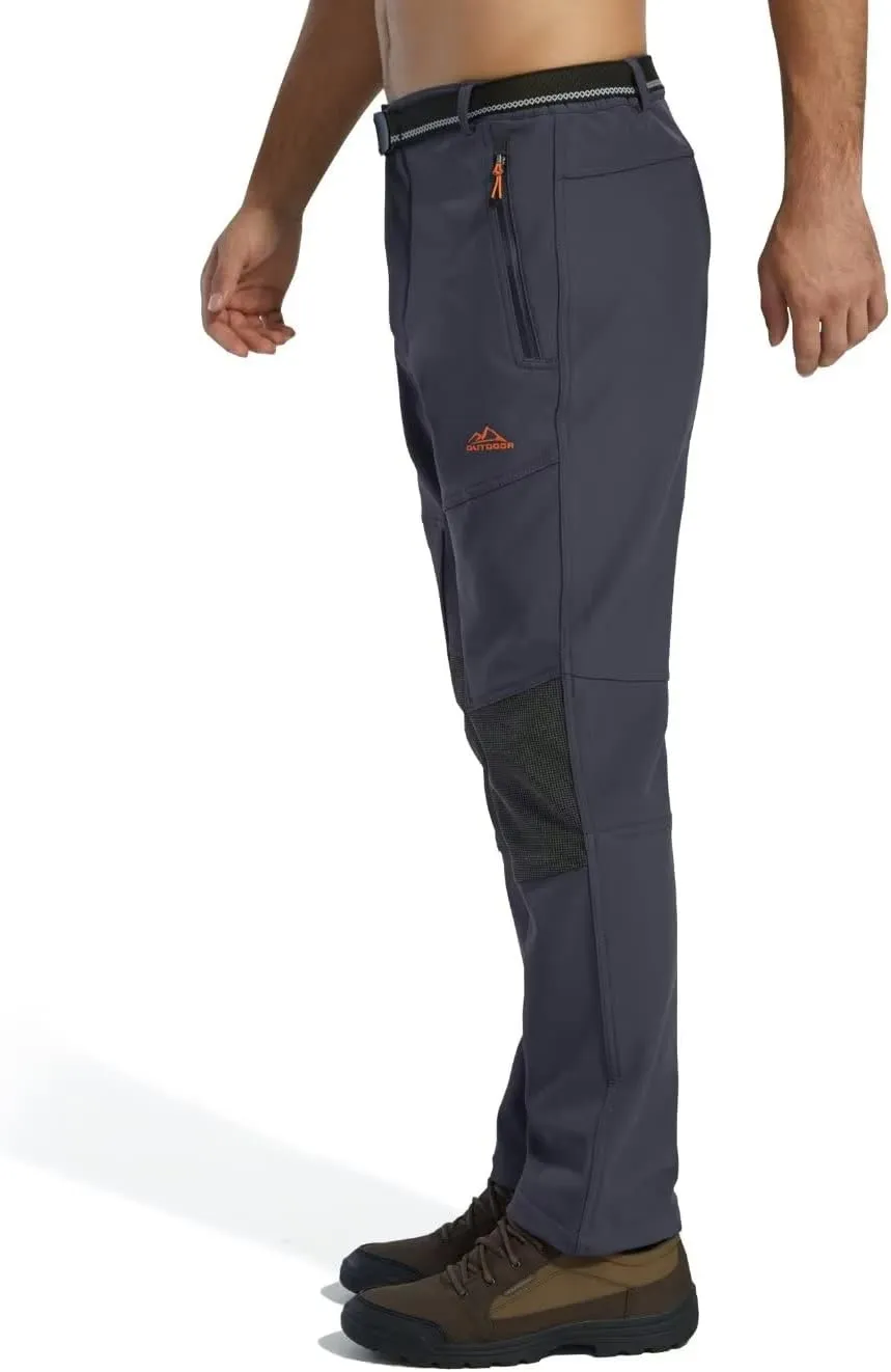 KEFITEVD Men's Snow Ski Pants Softshell Fleece Lined Snowboard Pants Winter Outdoor Windproof Insulated Hiking Cargo Pants