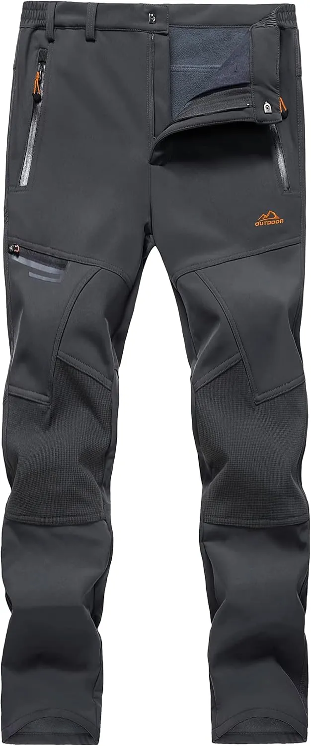 KEFITEVD Men's Snow Ski Pants Softshell Fleece Lined Snowboard Pants Winter Outdoor Windproof Insulated Hiking Cargo Pants