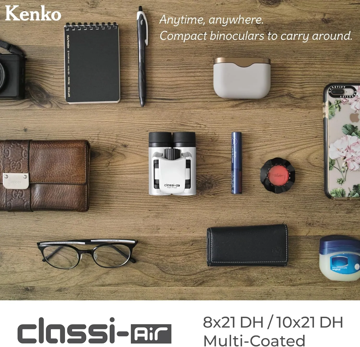 Kenko Binocular Classi-Air 8x21 DH, Roof Prism, Lightweight, Foldable & Compact Design, Multi-Coating, Blue 021378