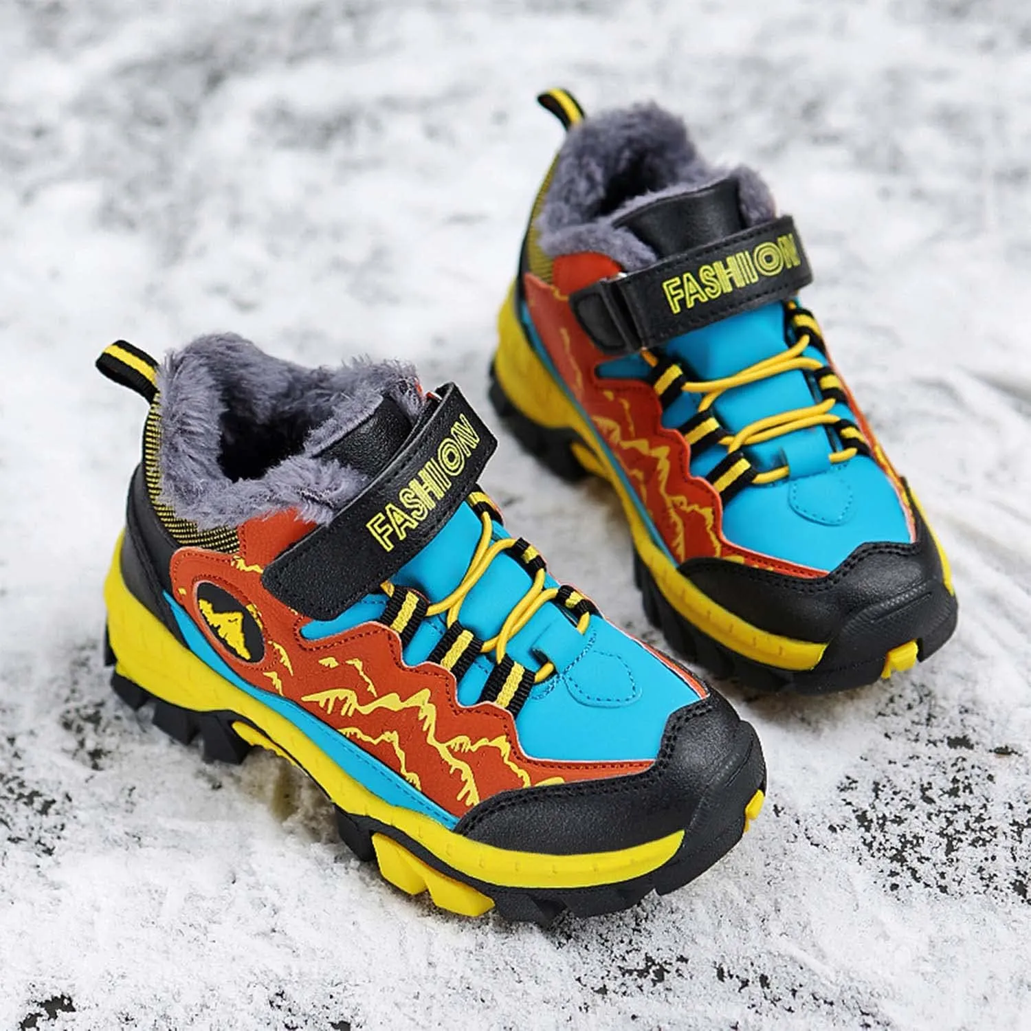 Kids Boys Girls Snow Hiking Boots Winter Plush Warm Ankle Boots Outdoor Waterproof Anti Skid Trekking Hiking Climbing Sneakers