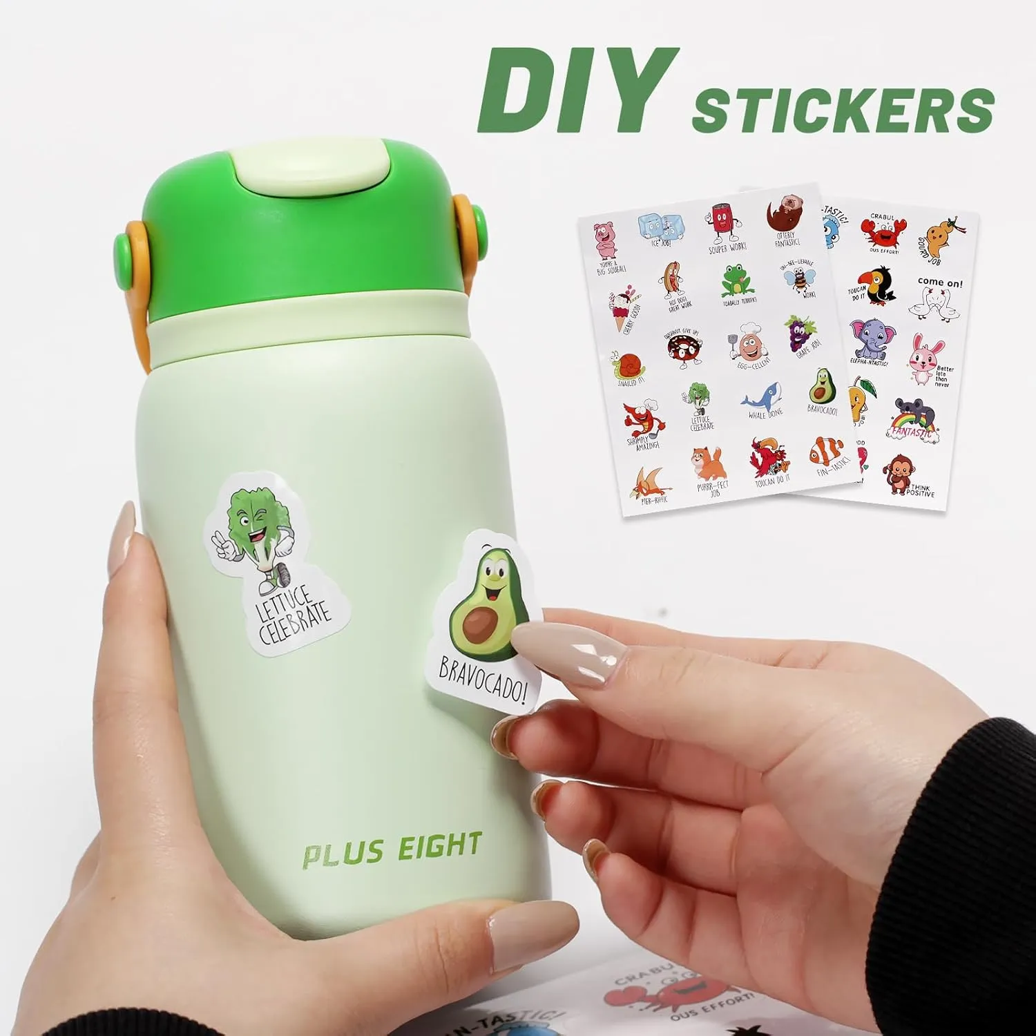 Kids Insulated Water Bottle, 15 oz Kids Water Bottle with Stickers, 18/8 Stainless Steel Leak Proof with Straw for School Travel Boys Girls (Green)