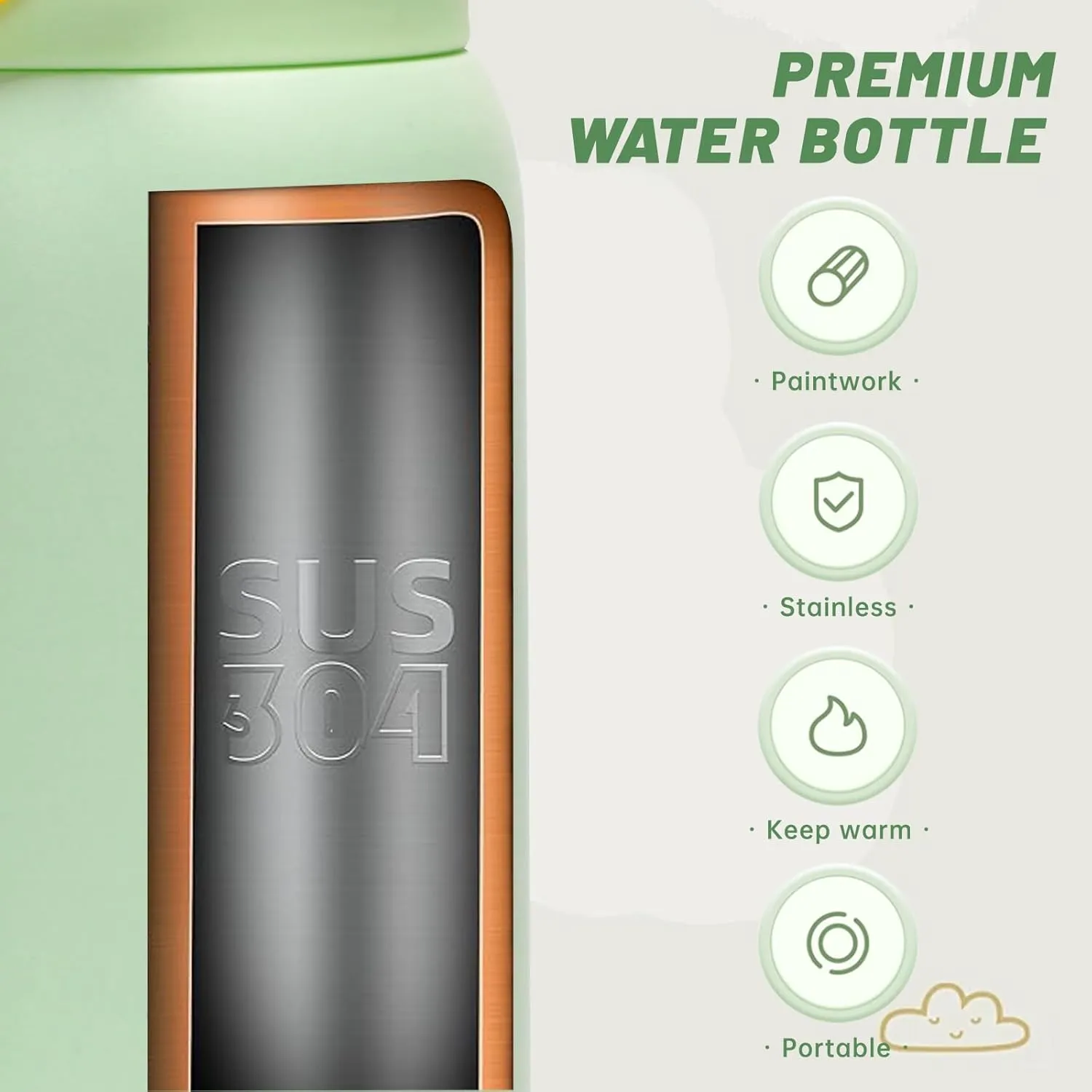 Kids Insulated Water Bottle, 15 oz Kids Water Bottle with Stickers, 18/8 Stainless Steel Leak Proof with Straw for School Travel Boys Girls (Green)