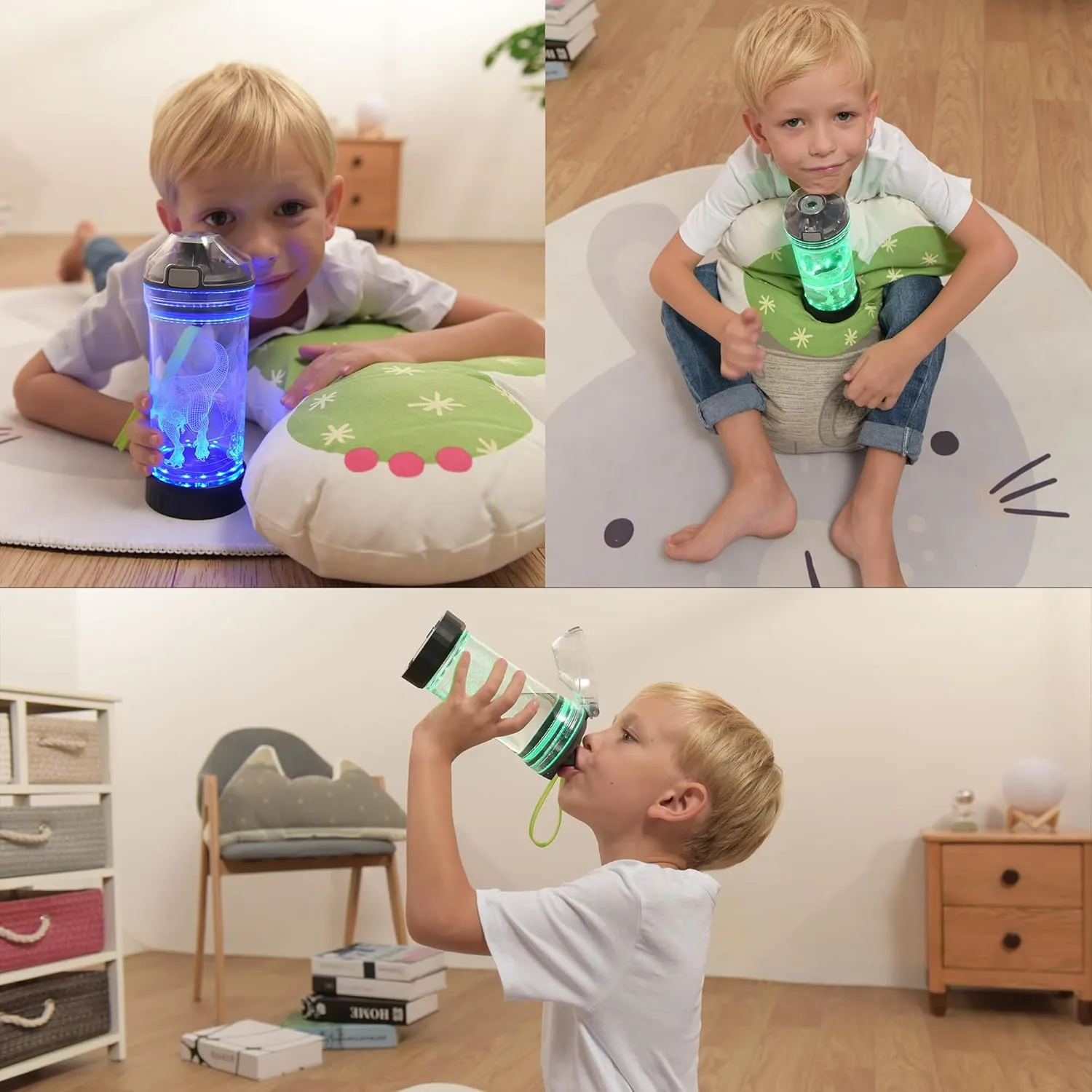 Kids Water Bottle, Cat-themed Light-Up Sport Cup with 3D Glowing LED Cat Light – 14 OZ Tritan BPA-Free - Kids Gift for School, Camping, and Holidays (Cat)