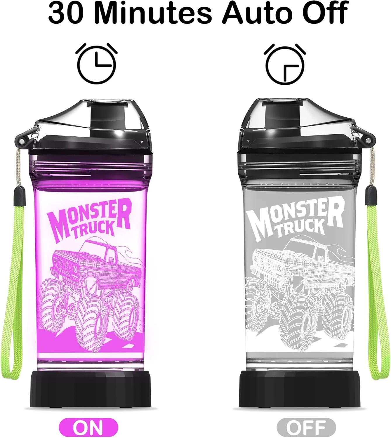 Kids Water Bottle with Monster Truck Design 3D Glowing LED Light-Tritan BPA Free,Perfect for Back-to-School Season, Girls, Boys, Kids, Holiday Camping, Picnic Gifts - 14 oz Travel Mug