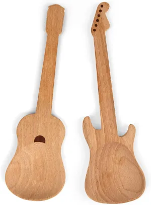Kikkerland Set of Two Novelty Guitar Wooden Spoons for Kitchen – Beechwood, Heat Resistant, Use with Non-Stick Cookware – Unique Gift for Music Lovers and Cooking Enthusiasts