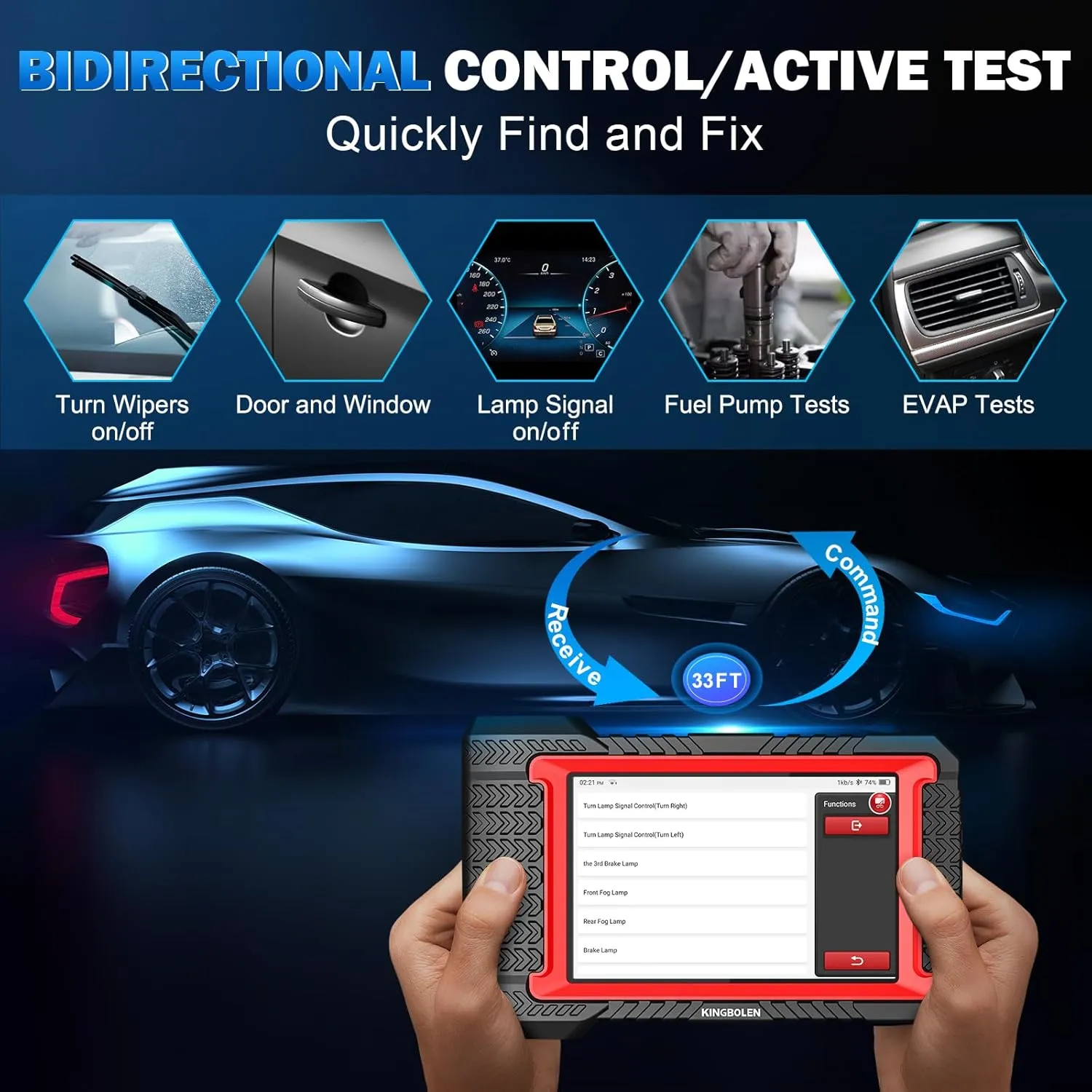 KINGBOLEN OBD2 Scanner Bluetooth, K7 Wireless Bidirectional Scan Tool with 3Yrs F.Ree Update(Worth 300), ECU Coding, 31  Resets, All Systems Car Diagnostic Scanner, FCA AutoAuth, Crankshaft Relearn