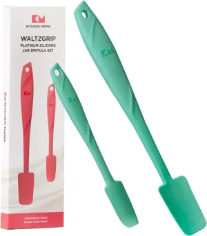Kitchen Mama WaltzGrip Platinum Silicone Jar and Can Spatula Set: Heat-Resistant, Dishwasher Safe, Ergonomic Grip, Perfect for Mixing and Scraping, Nonstick Cookware (Teal)