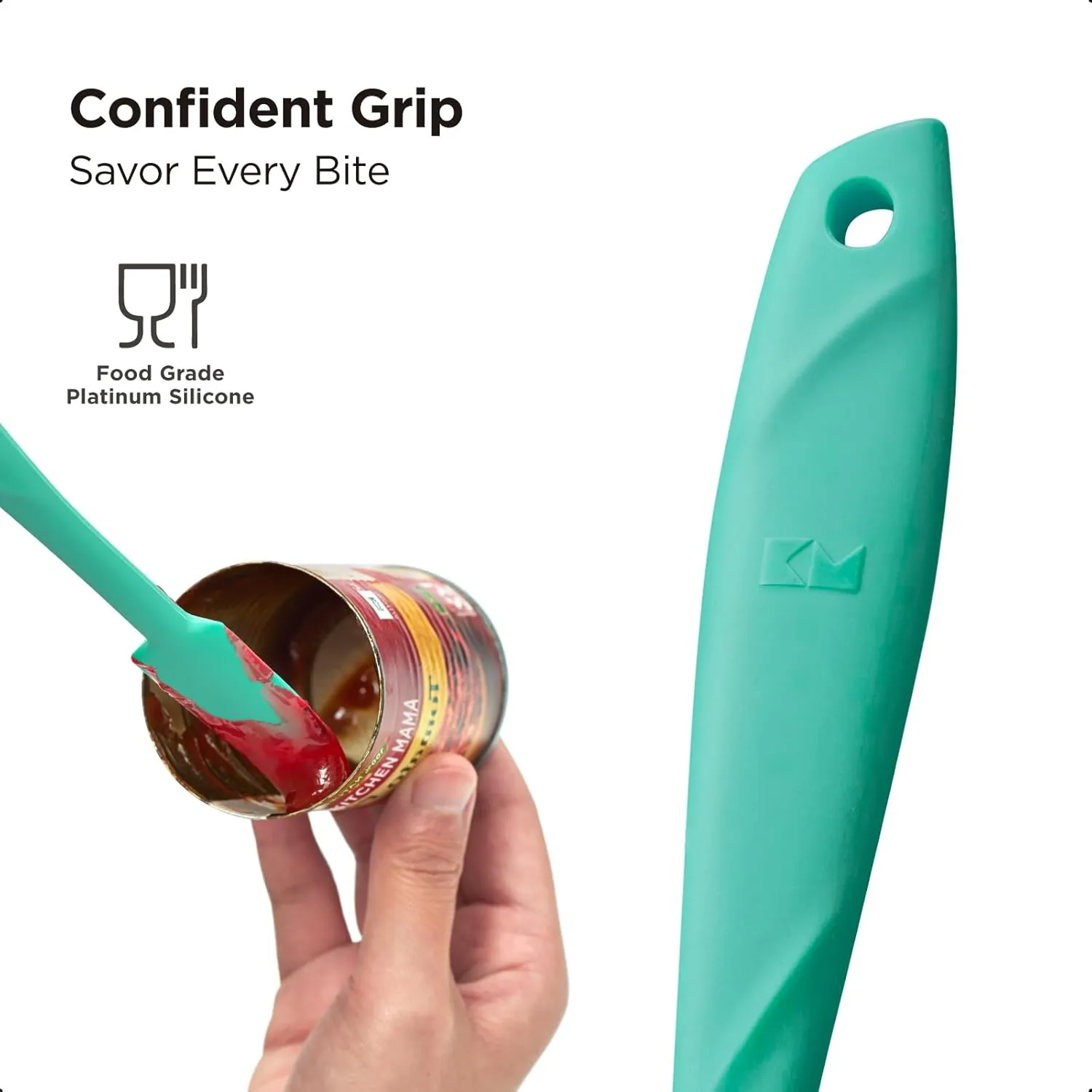 Kitchen Mama WaltzGrip Platinum Silicone Jar and Can Spatula Set: Heat-Resistant, Dishwasher Safe, Ergonomic Grip, Perfect for Mixing and Scraping, Nonstick Cookware (Teal)