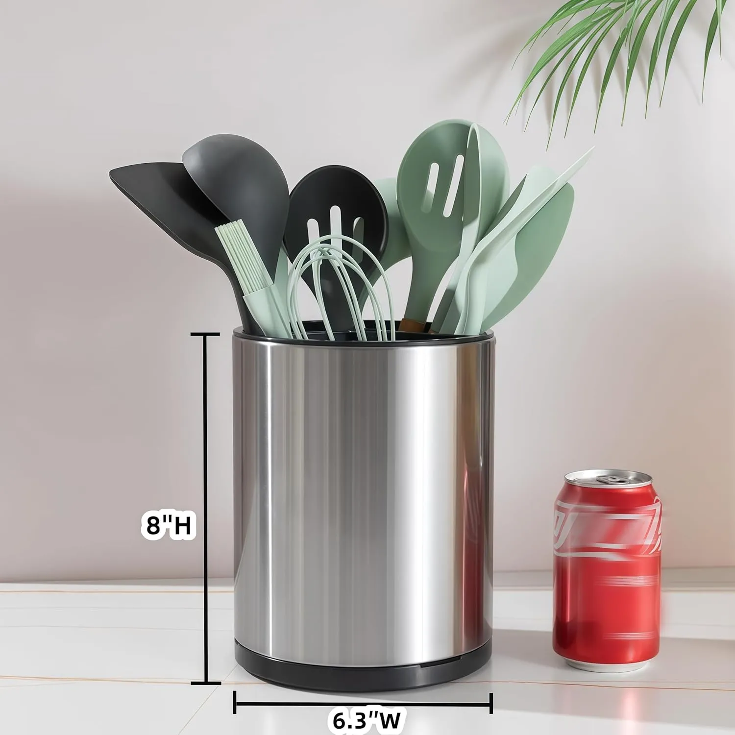 Kitchen Utensil Holder Extra Large 360°Rotating For Counter Organizer Stainless Steel Storage Cooking Silverware Caddy 3 Compartment Flatware Spoon Spatula Tool Cutlery Container（Silvery）