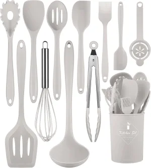Kitchen Utensils Set-12 Pieces Silicone Cooking Utensils Set (Dishwasher Safe) 392°F Heat Resistant Spatula Set, Nonstick Cookware