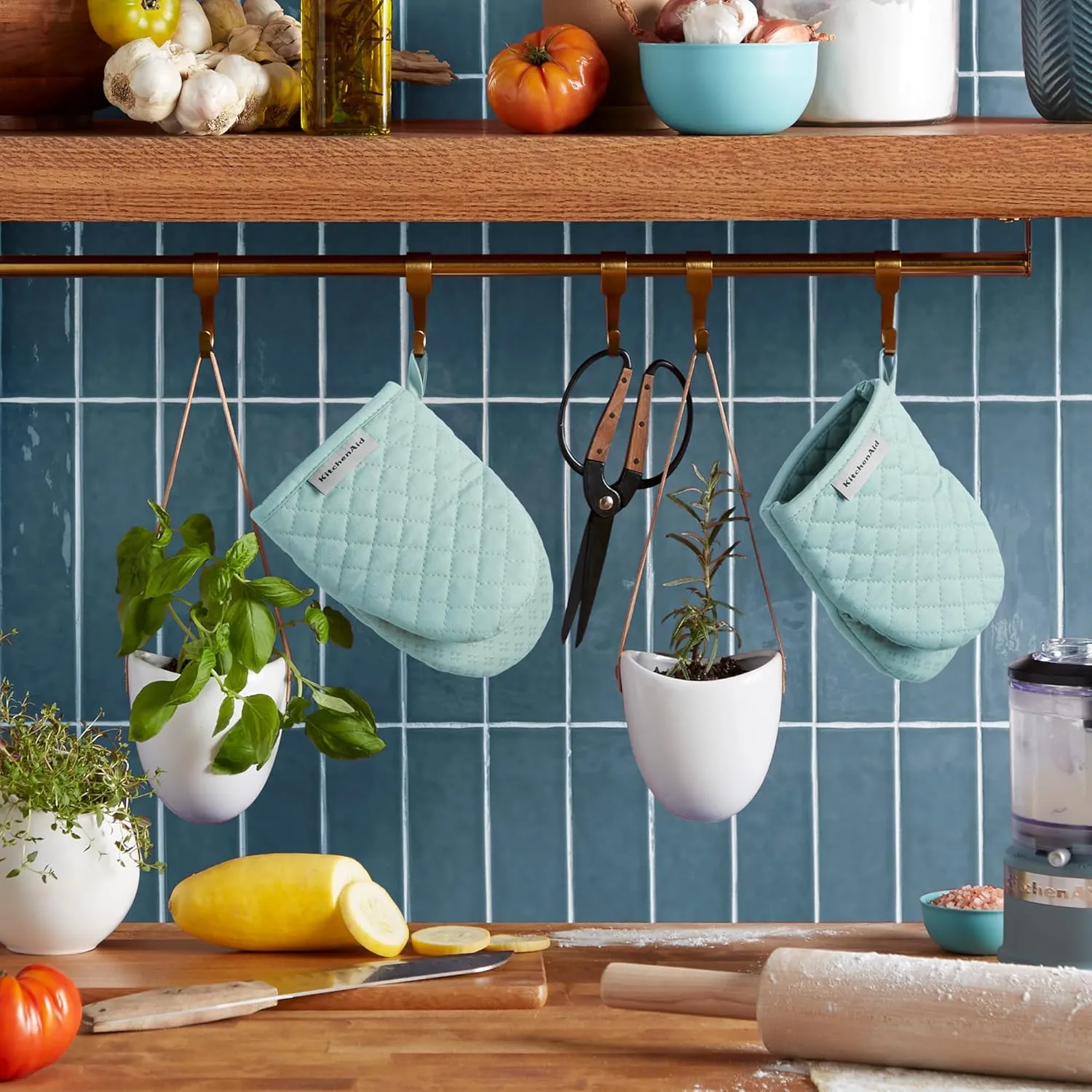 KitchenAid Asteroid Mini Oven Mitt 2-Pack Set, Mineral Water Aqua, 5.5"x8"