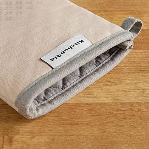 KitchenAid Asteroid Oven Mitt 2-Pack Set, Milkshake Tan, 7"x12.5" & Asteroid Oval Pot Holder 2-Pack Set, Milkshake Tan, 6.5"x10"