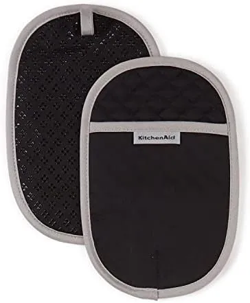 KitchenAid Asteroid Oven Mitt Set, 7"x12.5", Black, 2 Piece & Asteroid Pot Holder 2-Pack Set, Black, 6.5"x10"